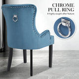 2X French Provincial Dining Chair Ring Studded Velvet Rubberwood Leg LISSE NAVY BLUE - Low Angle