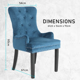 2X French Provincial Dining Chair Ring Studded Velvet Rubberwood Leg LISSE NAVY BLUE - Extra Image