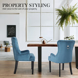 4X French Provincial Dining Chair Ring Studded Velvet Rubberwood Leg LISSE NAVY BLUE - Rear View