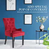2X French Provincial Dining Chair Ring Studded Velvet Rubberwood Leg LISSE BORDEAUX RED - Side View