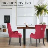 2X French Provincial Dining Chair Ring Studded Velvet Rubberwood Leg LISSE BORDEAUX RED - Rear View