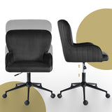 Desk Armchair - Home Office Swivel Chair Adjustable Height Seat PLUME BLACK - Close-Up Angle