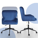 Desk Armchair - Home Office Swivel Chair Adjustable Height Seat PLUME BLUE - Close-Up Angle