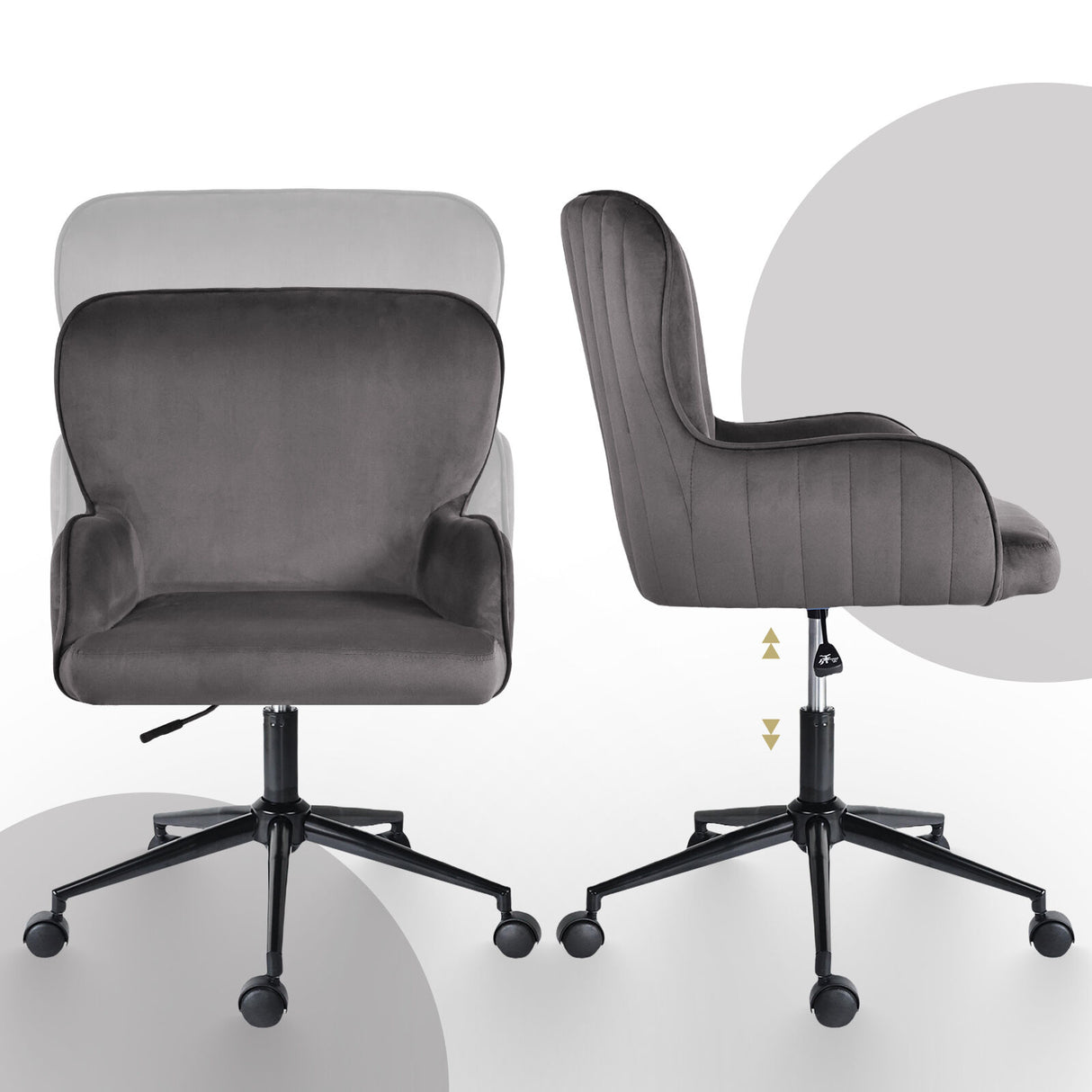 Desk Armchair - Home Office Swivel Chair Adjustable Height Seat PLUME GREY