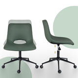 2 Set Office Desk Chair - PU Leather Home Swivel Chair Cut-Out Seat HALO GREEN - 45-Degree Angle