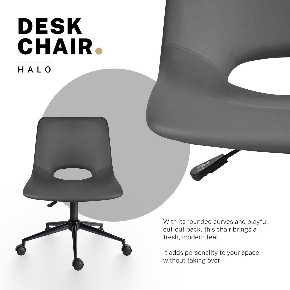 2 Set Office Desk Chair - PU Leather Home Swivel Chair Cut-Out Seat HALO GREY