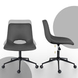 2 Set Office Desk Chair - PU Leather Home Swivel Chair Cut-Out Seat HALO GREY - Close-Up Angle
