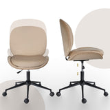 Office Desk Chair - Velvet Armless Swivel Study Seat OVOID PALE KHAKI - Close-Up Angle