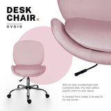 Office Desk Chair - Velvet Armless Swivel Study Seat OVOID PINK - Side View
