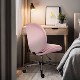 Office Desk Chair - Velvet Armless Swivel Study Seat OVOID PINK - Close-Up Angle