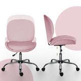 Office Desk Chair - Velvet Armless Swivel Study Seat OVOID PINK - Low Angle