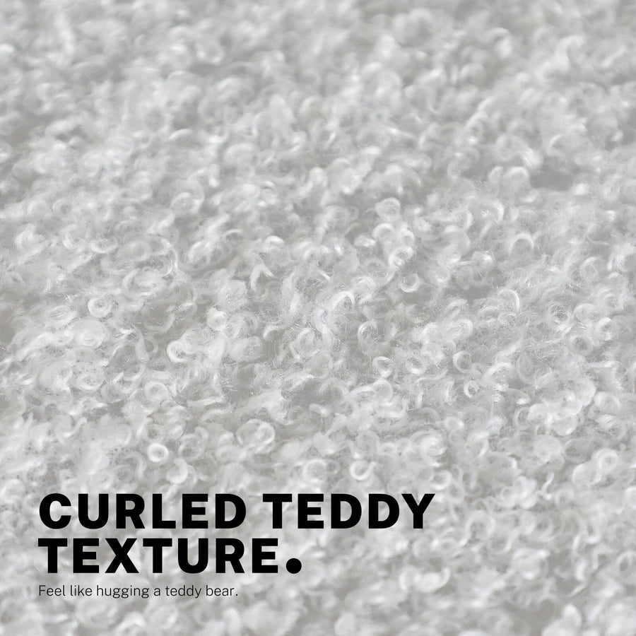 Office Desk Chair - Teddy Boucle Armless Swivel Study Seat OVOID WHITE