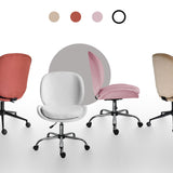 Office Desk Chair - Teddy Boucle Armless Swivel Study Seat OVOID WHITE - 45-Degree Angle