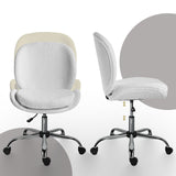 Office Desk Chair - Teddy Boucle Armless Swivel Study Seat OVOID WHITE - Low Angle