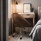 Office Desk Chair - Velvet Home Office Swivel Computer Seat COVE BROWN - Top-Down View