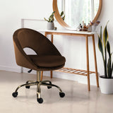 Office Desk Chair - Velvet Home Office Swivel Computer Seat COVE BROWN - 45-Degree Angle