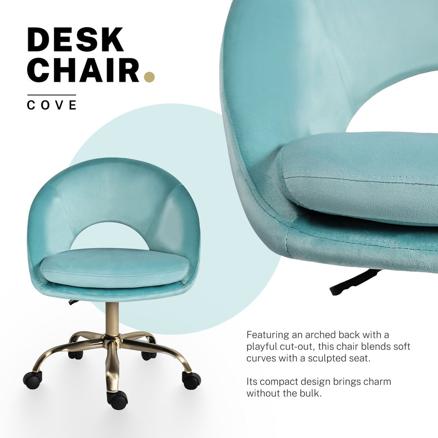 Office Desk Chair - Velvet Home Office Swivel Computer Seat COVE BLUE