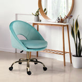 Office Desk Chair - Velvet Home Office Swivel Computer Seat COVE BLUE - Top-Down View