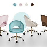 Office Desk Chair - Velvet Home Office Swivel Computer Seat COVE BLUE - 45-Degree Angle