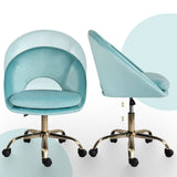 Office Desk Chair - Velvet Home Office Swivel Computer Seat COVE BLUE - Close-Up Angle