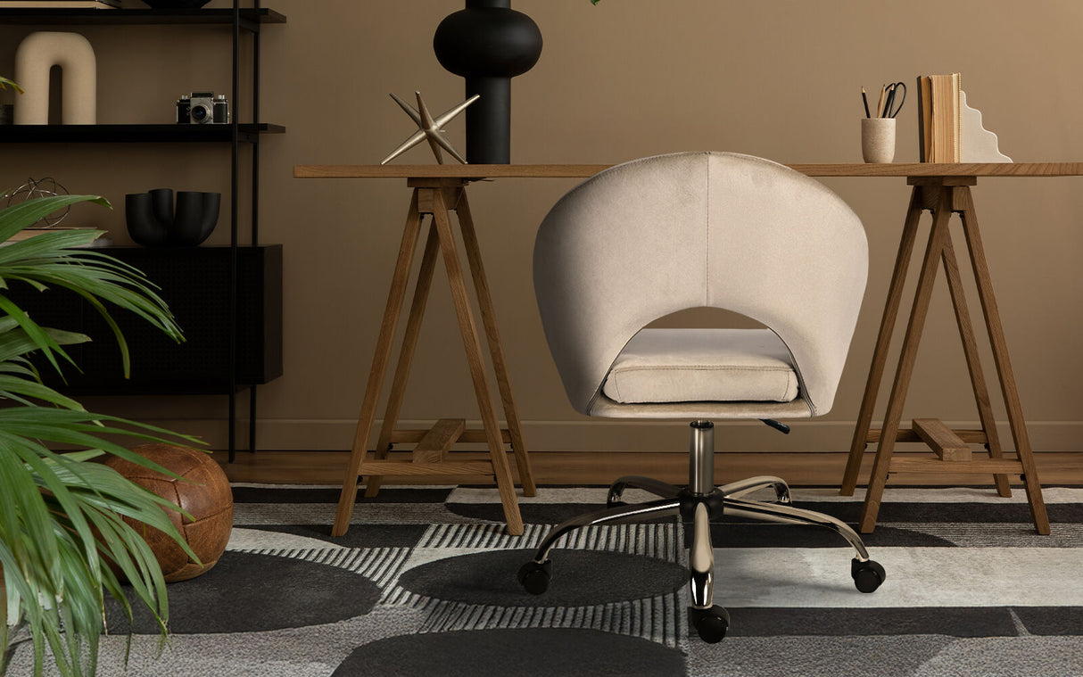 Office Desk Chair - Velvet Home Office Swivel Computer Seat COVE CREAM