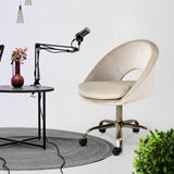 Office Desk Chair - Velvet Home Office Swivel Computer Seat COVE CREAM - Top-Down View