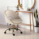 Office Desk Chair - Velvet Home Office Swivel Computer Seat COVE CREAM - 45-Degree Angle