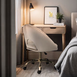 Office Desk Chair - Velvet Home Office Swivel Computer Seat COVE CREAM - Close-Up Angle