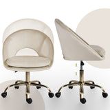 Office Desk Chair - Velvet Home Office Swivel Computer Seat COVE CREAM - Low Angle