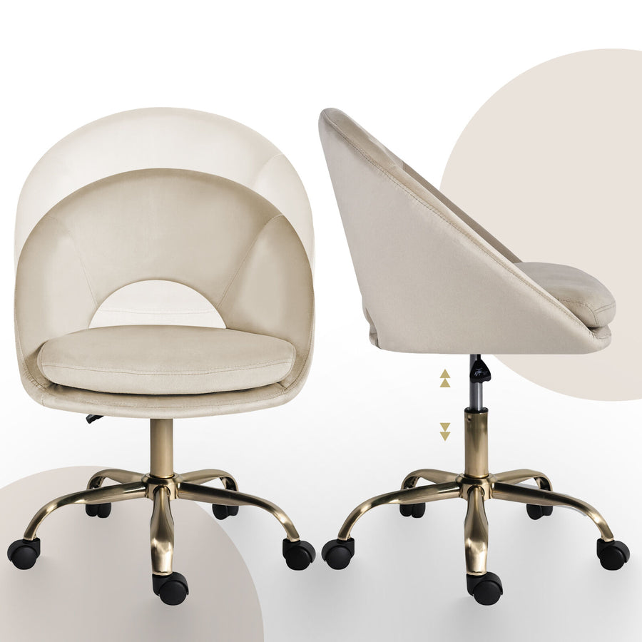 Office Desk Chair - Velvet Home Office Swivel Computer Seat COVE CREAM