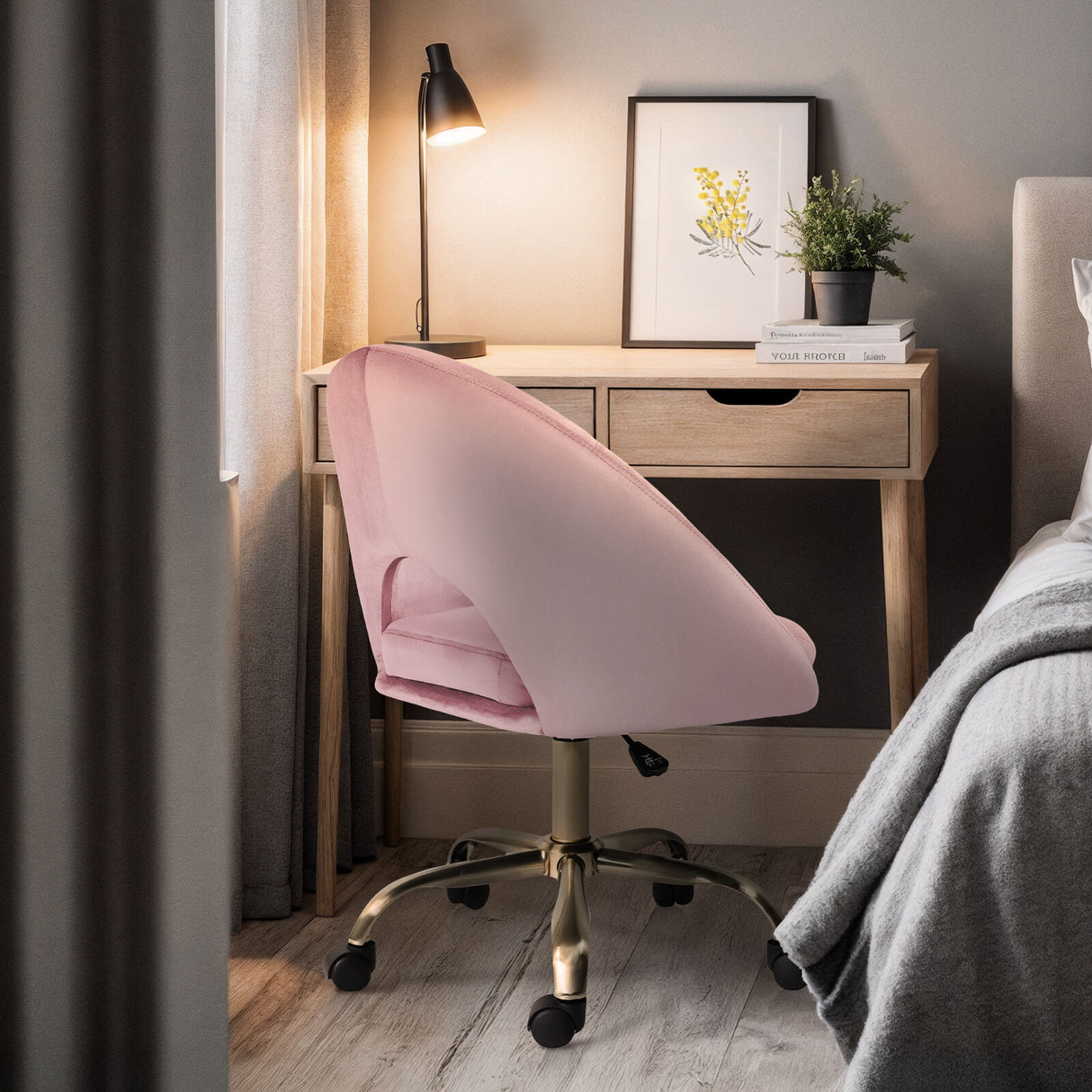 Office Desk Chair - Velvet Home Office Swivel Computer Seat COVE PINK