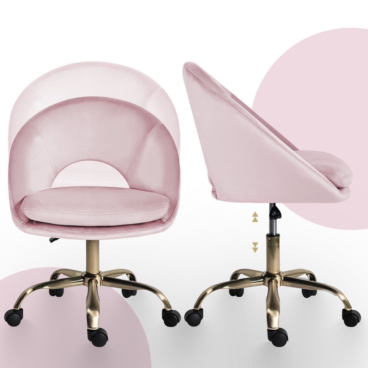 Office Desk Chair - Velvet Home Office Swivel Computer Seat COVE PINK
