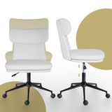 Office Desk Chair - PU Leather Home Office Swivel Chair Computer Seat WHITE - Low Angle