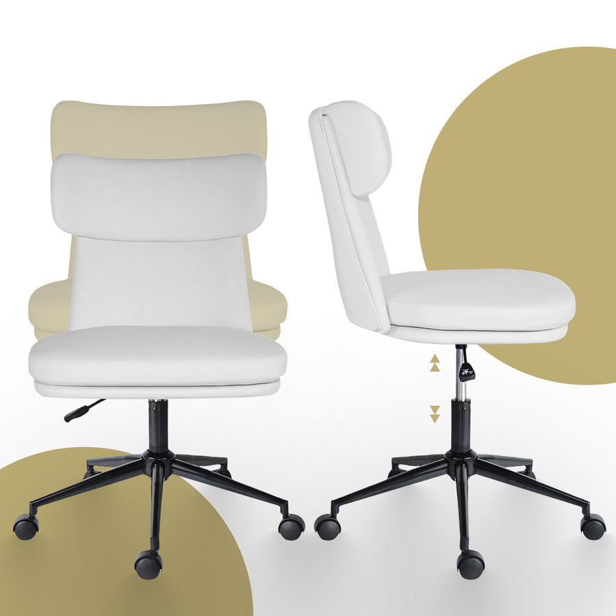 Office Desk Chair - PU Leather Home Office Swivel Chair Computer Seat WHITE