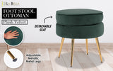 Ottoman Foot Stool Velvet Fabric Metal Leg Round GREEN - Front View