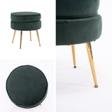 Ottoman Foot Stool Velvet Fabric Metal Leg Round GREEN - Side View
