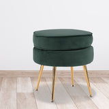 Ottoman Foot Stool Velvet Fabric Metal Leg Round GREEN - Extra Image
