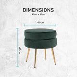 Ottoman Foot Stool Velvet Fabric Metal Leg Round GREEN - Extra Image