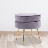 Ottoman Foot Stool Velvet Fabric Metal Leg Round GREY - Extra Image