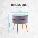 Ottoman Foot Stool Velvet Fabric Metal Leg Round GREY - Extra Image