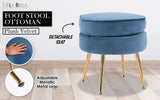Ottoman Foot Stool Velvet Fabric Metal Leg Round NAVY BLUE - Front View
