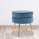 Ottoman Foot Stool Velvet Fabric Metal Leg Round NAVY BLUE - Extra Image