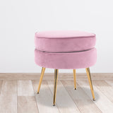Ottoman Foot Stool Velvet Fabric Metal Leg Round PINK - Extra Image
