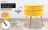 Ottoman Foot Stool Velvet Fabric Metal Leg Round YELLOW - Front View