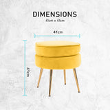 Ottoman Foot Stool Velvet Fabric Metal Leg Round YELLOW - Extra Image
