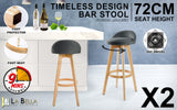 2X Wooden Bar Stool Dining Chair Fabric LEILA 72cm GREY - Front View