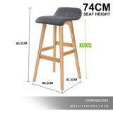 4X Wooden Bar Stool Dining Chair Fabric SOPHIA 74cm GREY - Extra Image