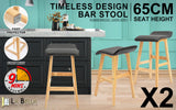 2X Wooden Bar Stool Dining Chair Leather DARA 65cm BLACK - Front View