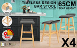 4X Wooden Bar Stool Dining Chair Leather DARA 65cm BLACK - Front View