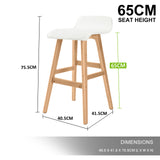 2X Wooden Bar Stool Dining Chair Leather SOPHIA 65cm WHITE - Extra Image